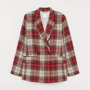 H&M Red and White Plaid Blazer
